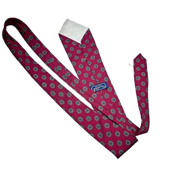 VTG OSCAR DE LA RENTA Couture MAROON BLUE Oval Print  Men's NECK TIE - Picture 10 of 14